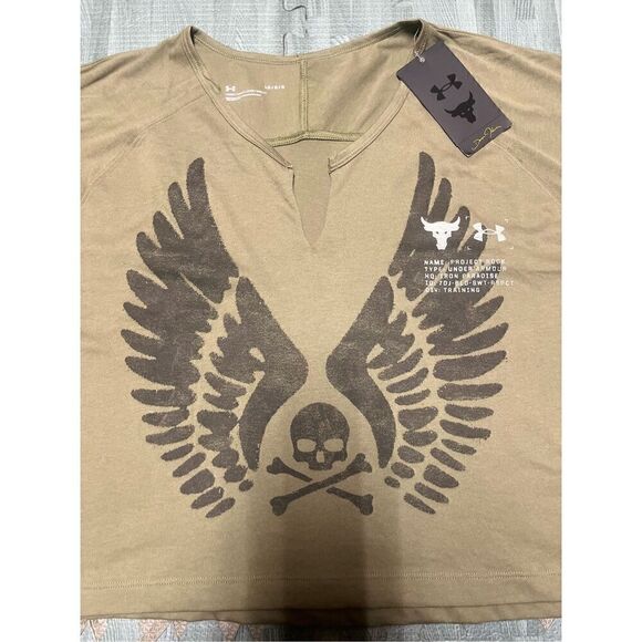 Under Armour Dwayne Johnson Rock Green Skull Cropped Loose Tee Top L Large Women - Picture 3 of 7